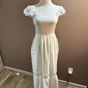 Elegant White Lace Trim Maxi Dress